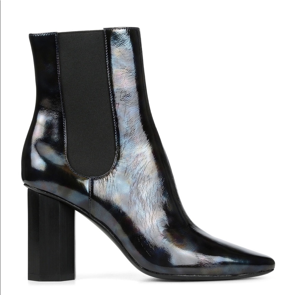 DONALD J PLINER “LAILA” PATENT MULTICOLOR BOOTS .